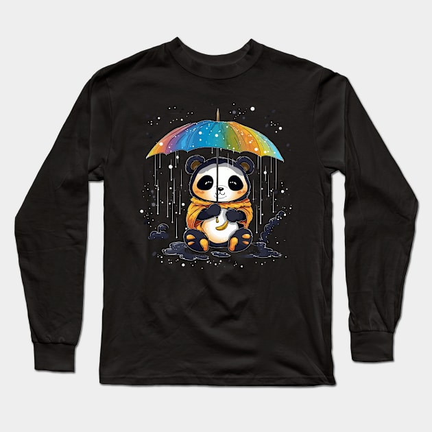 Panda Rainy Day With Umbrella Long Sleeve T-Shirt by JH Mart